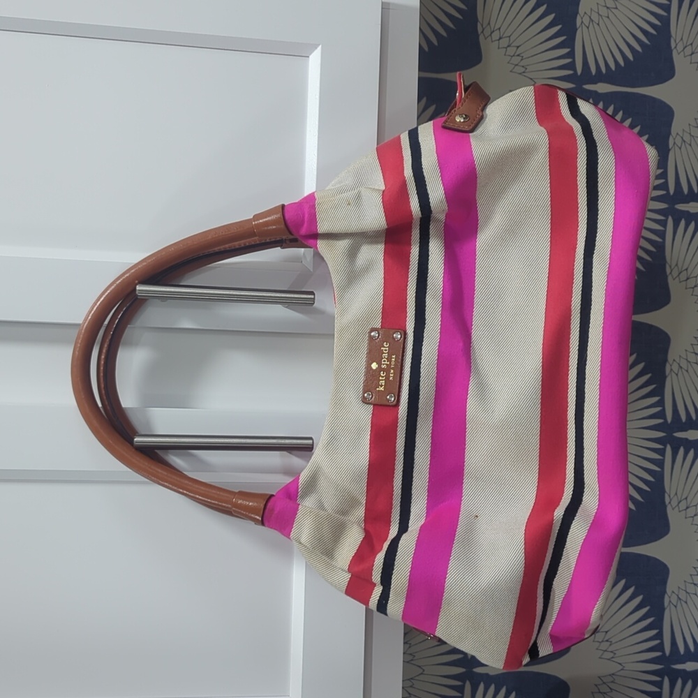 Kate Spade Stevie Oak Island Large Canvas Striped Bag